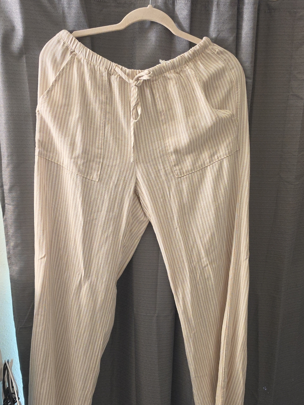 Womans  Lightweight Beige Stripe Drawstring Pants